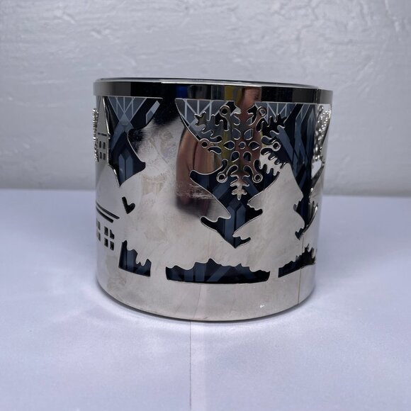 Slatkin Co Silver Metal Candle Holder Holiday House Snowman Snowflake Tree - Picture 3 of 6